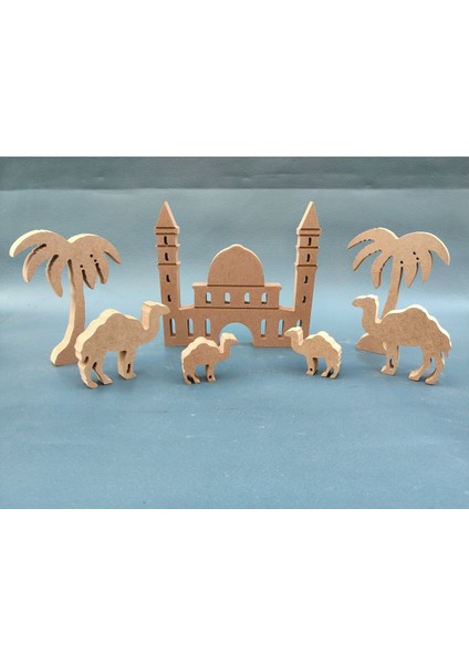 RMZN15-AYASAFYA Camii 20 Cm, Palmiye ve Deve. Ramazan Ayına Özel Ahşap Boyama Etkinliği, Boyama Set
