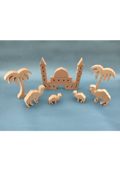 RMZN15-AYASAFYA Camii 20 Cm, Palmiye ve Deve. Ramazan Ayına Özel Ahşap Boyama Etkinliği, Boyama Set
