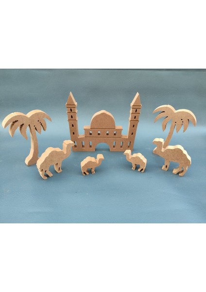RMZN15-AYASAFYA Camii 20 Cm, Palmiye ve Deve. Ramazan Ayına Özel Ahşap Boyama Etkinliği, Boyama Set