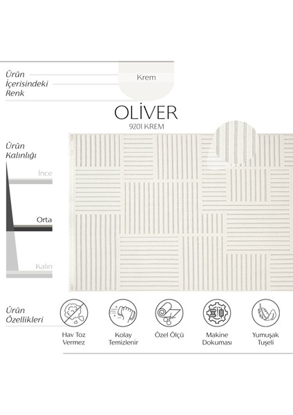 Oliver 9201 Krem Yolluk Modern Salon Halısı Antre Hol Koridor Halısı Dokuma Makine Halısı