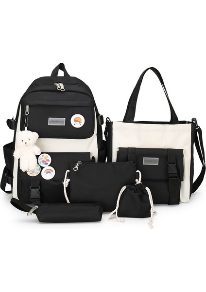 Kızlar Için Yeni 5 Parçalı Okul Çantası Seti, Kore Versiyonu, Ilkokul Öğrencileri, Ortaokul Öğrencileri, Lise Öğrencileri, Büyük Kapasiteli, Küçük, Yeni ve Şık Sırt Çantası (Yurt Dışından)