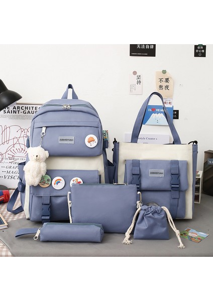 Kızlar Için Yeni 5 Parçalı Okul Çantası Seti, Kore Versiyonu, Ilkokul Öğrencileri, Ortaokul Öğrencileri, Lise Öğrencileri, Büyük Kapasiteli, Küçük, Yeni ve Şık Sırt Çantası (Yurt Dışından)