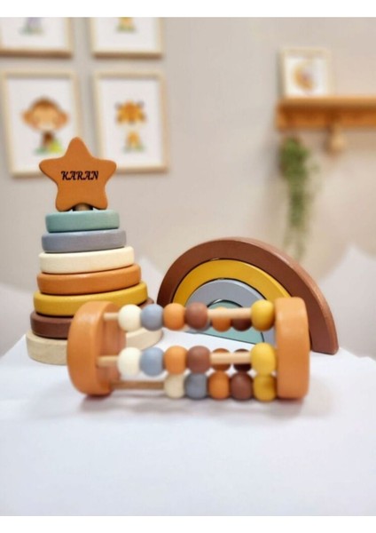 Yıldız Halka Kule Set (Halka Kule + Abaküs + Gökkuşağı )Ahşap Oyuncak Dekor Montessori Oyuncak fiyatları
