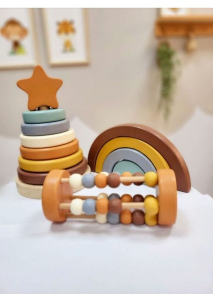 Yıldız Halka Kule Set (Halka Kule + Abaküs + Gökkuşağı )Ahşap Oyuncak Dekor Montessori Oyuncak modelleri
