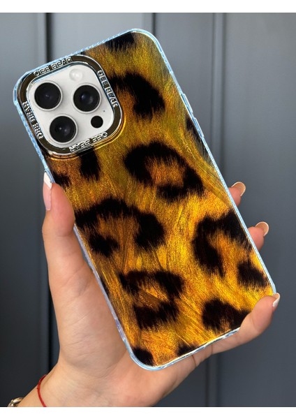 iPhone 14 Pro Max Uyumlu Leopar Desenli Darbe Emici Kamera Çerçeveli Parlak Lüx Kılıf