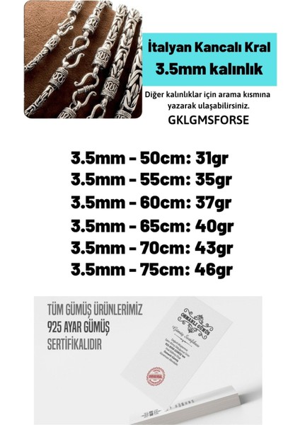 3.5mm Italyan Kancalı Kral Model 925 Ayar Gümüş Erkek Kolye Zincir 240079804