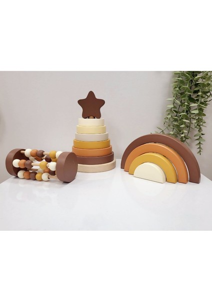 Yıldız Halka Kule Set (Halka Kule + Abaküs + Gökkuşağı )Ahşap Oyuncak Dekor Montessori Oyuncak fırsatları