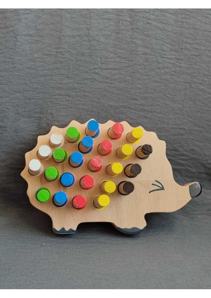 Montessori Eğitici Ahşap Oyuncak – Tak Çıkar Renkli Ahşap Kirpi Oyuncak