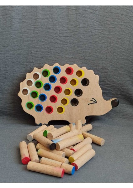 Montessori Eğitici Ahşap Oyuncak – Tak Çıkar Renkli Ahşap Kirpi Oyuncak