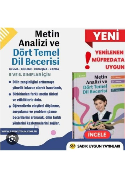 Sadık Uygun Yayınları 6. Sınıf Metin Analizi ve Dört Temel Dil Becerisi