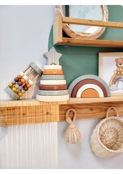 Yıldız Halka Kule Set (Halka Kule + Abaküs + Gökkuşağı )Ahşap Oyuncak Dekor Montessori Oyuncak