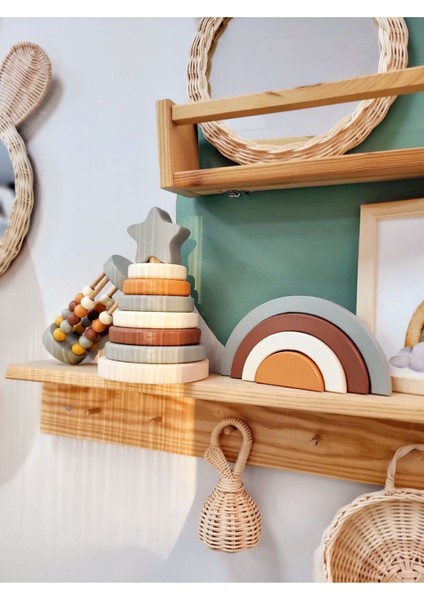 Yıldız Halka Kule Set (Halka Kule + Abaküs + Gökkuşağı )Ahşap Oyuncak Dekor Montessori Oyuncak