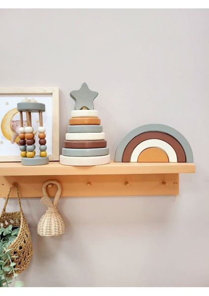 Yıldız Halka Kule Set (Halka Kule + Abaküs + Gökkuşağı )Ahşap Oyuncak Dekor Montessori Oyuncak