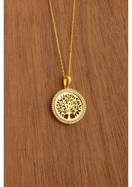 Hayat Ağacı Sıra Taşlı Gümüş Kolye, Zarif ve Şık Takı, Altın Kaplama fiyatları