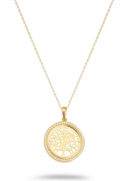Hayat Ağacı Sıra Taşlı Gümüş Kolye, Zarif ve Şık Takı, Altın Kaplama indirimleri