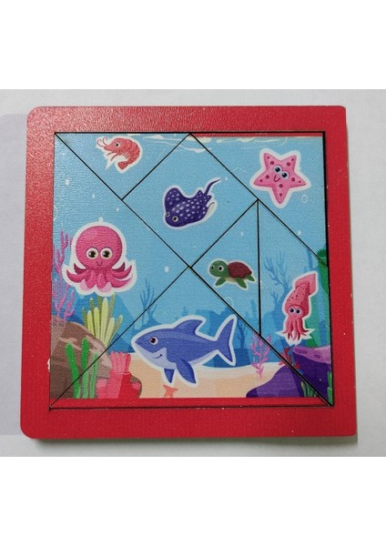 Ahşap Puzzle Tangram 7 Parça Eğitici Renkli