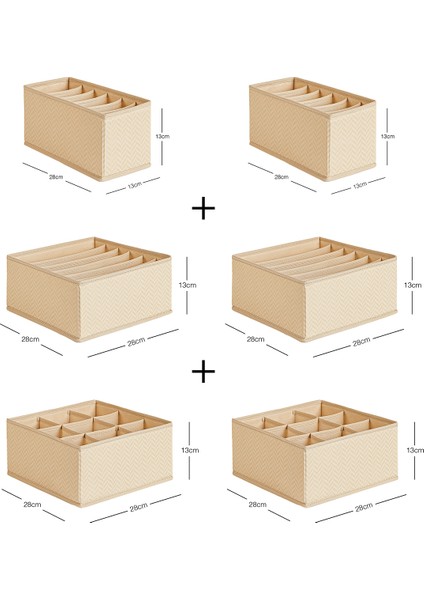 6'lı Bölmeli Petek Bej Çekmece İçi Dolap Çamaşır Düzenleyici Katlanır Saklama Kutusu Organizer Set