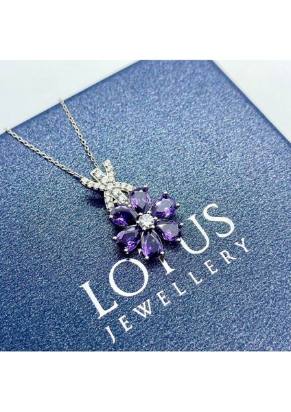 Mor Zirkon Taşlı Gümüş Kolye, Şık ve Zarif Takı, Özel Tasarım