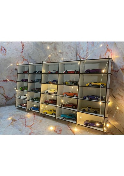 Ahşap Araba Rafı 25'li Beyaz Renk (Hotwheels ve Matcbox Arabaları Için Uygundur) modelleri