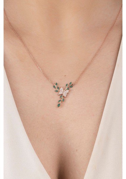 925 Ayar Gümüş Kanatlı Kelebek Kolye, Zarif ve Şık Takı, Pembe Zirkon Taşlı modelleri