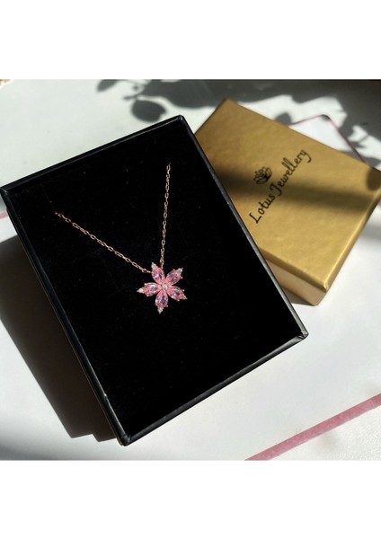 Parlak Yıldız Çiçeği Gümüş Kolye, Zarif Takı, Pembe Zirkon, 925 Ayar
