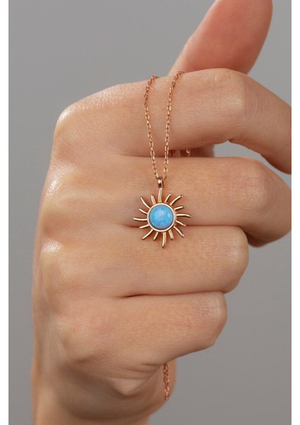 Kadın Zarif Mavi Taşlı 925 Ayar Gümüş Kolye