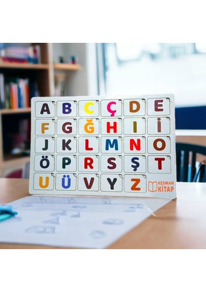 Eğitici Ahşap Montessori Renkli Alfabe Harfler Seti
