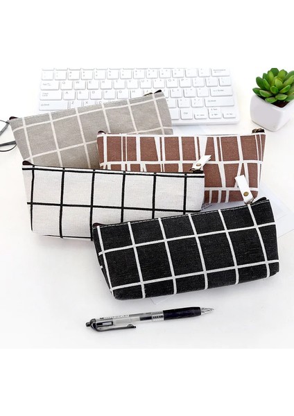 Tuval Geometrik Kalem Kutusu Okul Basit Çizgili Izgara Düz Renk Sevimli Kawaii Kalem Çantası Ofis Öğrenci Çocuk Malzemeleri (Yurt Dışından) modelleri