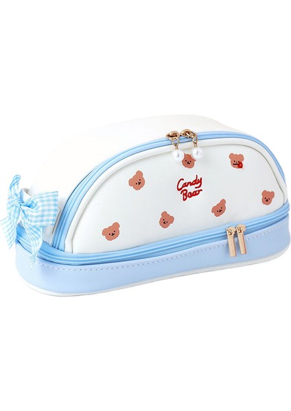 Kawaii Kalem Kutusu Büyük Kapasiteli Çift Katmanlı Pu Su Geçirmez Kalem Kutusu Okul Kırtasiye Malzemeleri Sevimli Kozmetik Çantası (Yurt Dışından)