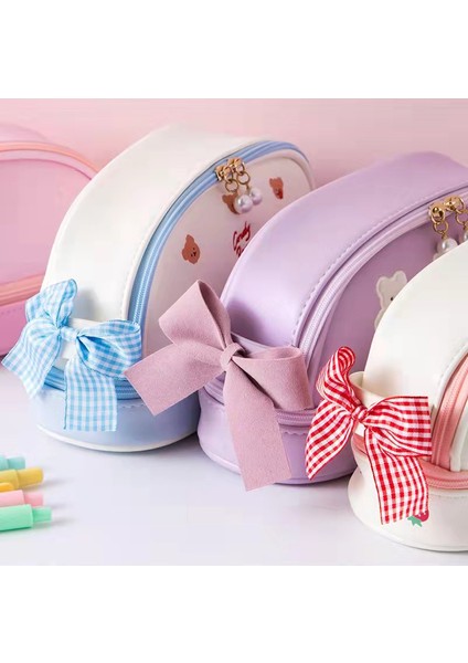 Kawaii Kalem Kutusu Büyük Kapasiteli Çift Katmanlı Pu Su Geçirmez Kalem Kutusu Okul Kırtasiye Malzemeleri Sevimli Kozmetik Çantası (Yurt Dışından)