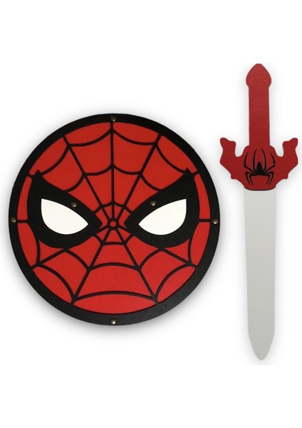 2 Li Ahşap Oyuncak Seti Spider Man Örümcek Adam Kalkanı ve Kılıcı