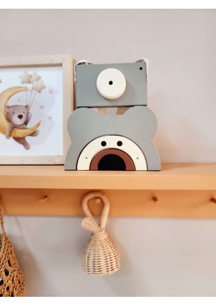 Ayıcık Waldorf Ahşap Oyuncak Dekor ve Ahşap Fotoğraf Makinası