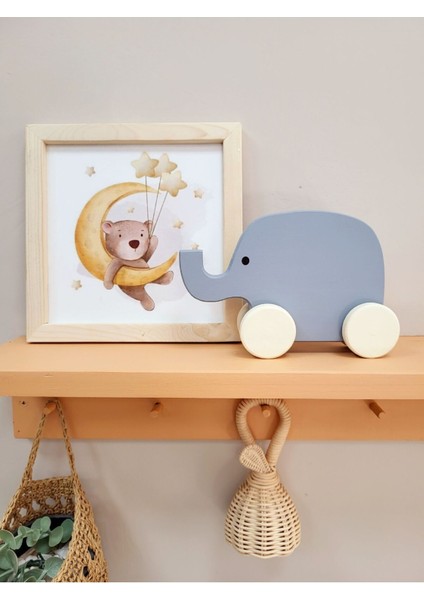 Ahşap Fil Tekerlekli Oyuncak El Yapımı Doğal Sevimli Eğlenceli Dekor Oyuncaklar