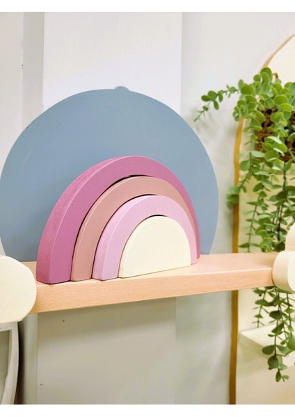 Waldorf Gökkuşağı Ahşap Oyuncak Dekor Montessori El Yapımı Eğlenceli Oyuncak