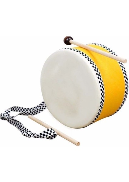 Çocuk Müzik Zamanı 3 Lü Set - Ahşap Deri Davul, Ahşap Mızıka, Ahşap El Tefi