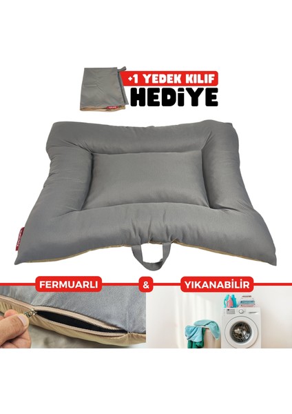 XPERMATE Comfort Köpek Minderi Yedek Kılıf Hediyeli Köpek Yatağı Kedi Yatağı Fermuarlı 70x90 Antrasit Bej