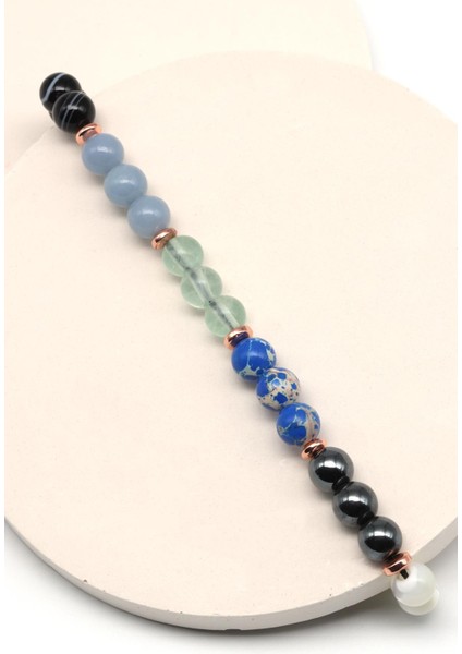 Kova Burcu Taşlarından Oluşan Doğal Taş Makrome Bileklik 6 mm Küre Kesim - Burç Bilekliği fiyatları