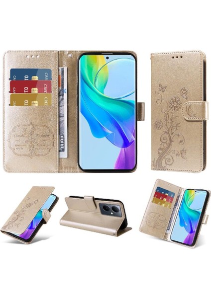 Vıvo V29 Lite Kart Yuvaları Deri Çiçek Flip Case Için Flip Case (Yurt Dışından)