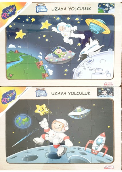 Ahşap Eğitici Puzzle 20 Parça 2 Adet - Uzaya Yolculuk