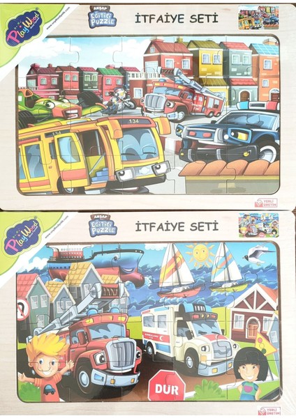 Ahşap Eğitici Puzzle 2 Adet 34X24 cm 20 Parça - Itfaiye