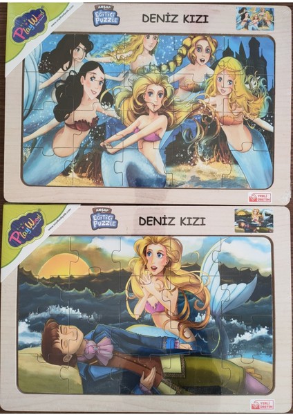 Ahşap Eğitici Puzzle 2 Adet 20 Parça 24X34 Cm- Deniz Kızı