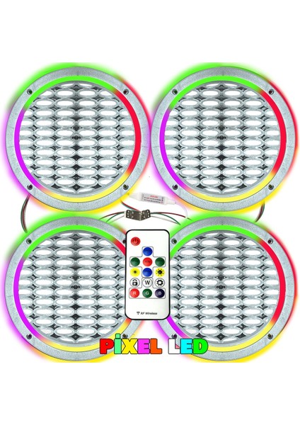 Pixel Ledli 20CM Hoparlör Kapak Gümüş 4 Adet Poke PK-6300
