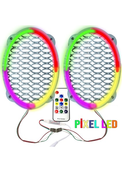 Pixel Ledli Oval Hoparlör Kapak Gümüş 2 Adet Poke PK-6301