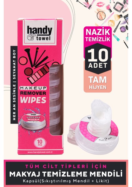 Handytowel Classic Makyaj Temizleme Mendili 10 x 4,5 ml Seyahat Boy Sihirli Mendil
