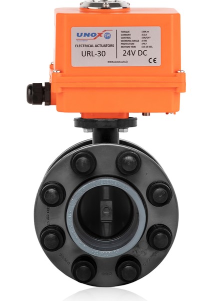 Ø63 24V Dc Elektrik Aktüatörlü U-Pvc Takım Kelebek Vana Asit Için