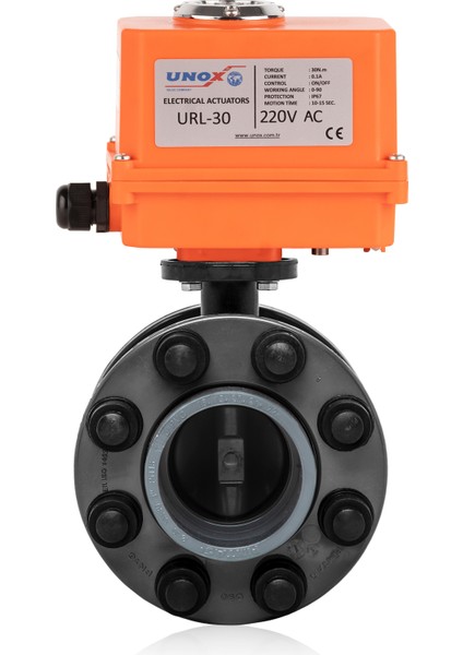 Ø63 220V Ac Elektrik Aktüatörlü U-Pvc Takım Kelebek Vana Asit Için