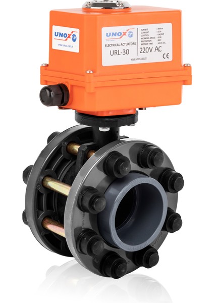 Ø63 220V Ac Elektrik Aktüatörlü U-Pvc Takım Kelebek Vana Asit Için