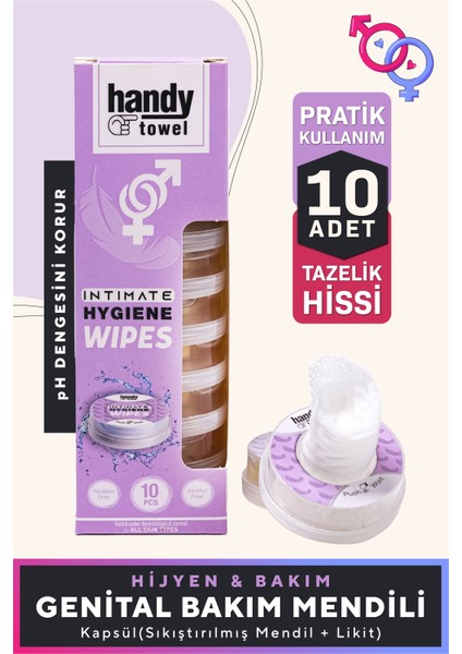 Handytowel Classic Genital Bölge Intim Hijyen Kapsülü 10 x 4,5 ml Seyahat Boy Sihirli Mendil