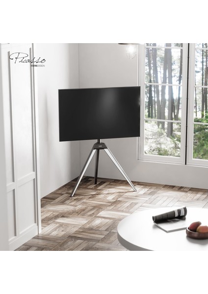 Picasso Serisi Köşe Tv Sehpası 37-65" Led Lcd Ekran, Modern Üç Ayaklı Şövale Tasarım