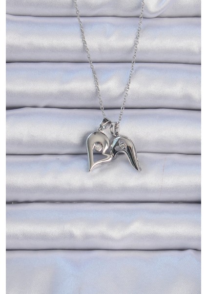 316L Çelik Zincir Gümüş Renk Zirkon Taşlı Mıknatıslı Kalp Kolye - EBJ240912W27840 fiyatları